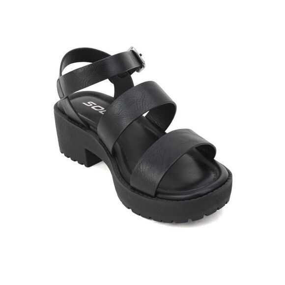 SODA Account Girls Black Platform Sandals Size 3 Y2K Chunky Heel Open Toe Shoes - Picture 13 of 13